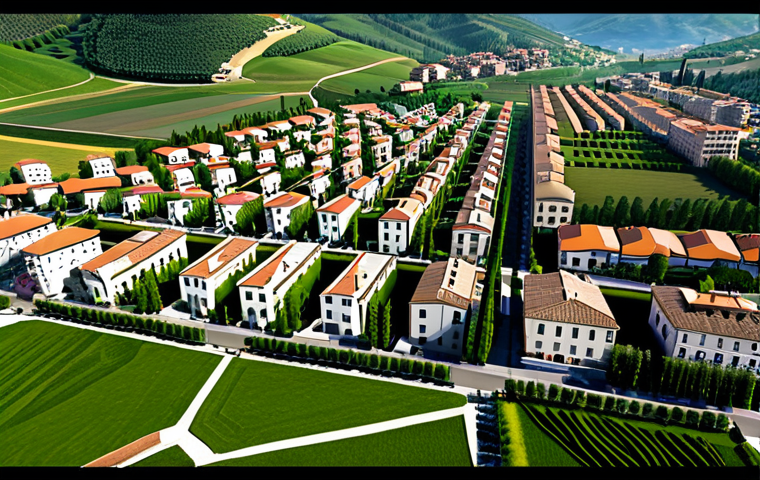 국토계획법 - The PRG (Piano Regolatore Generale)**
"Aerial view of a vibrant Italian town showcasing a harmoniou...