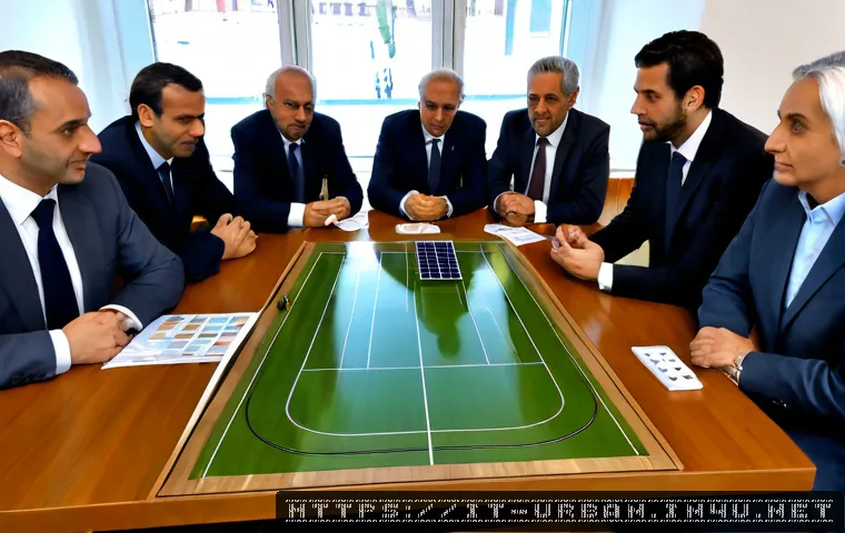 Home 9 지속가능한 도시재정 - Photorealistic Italian municipal planning scene, a diverse group of city officials and residents gat...